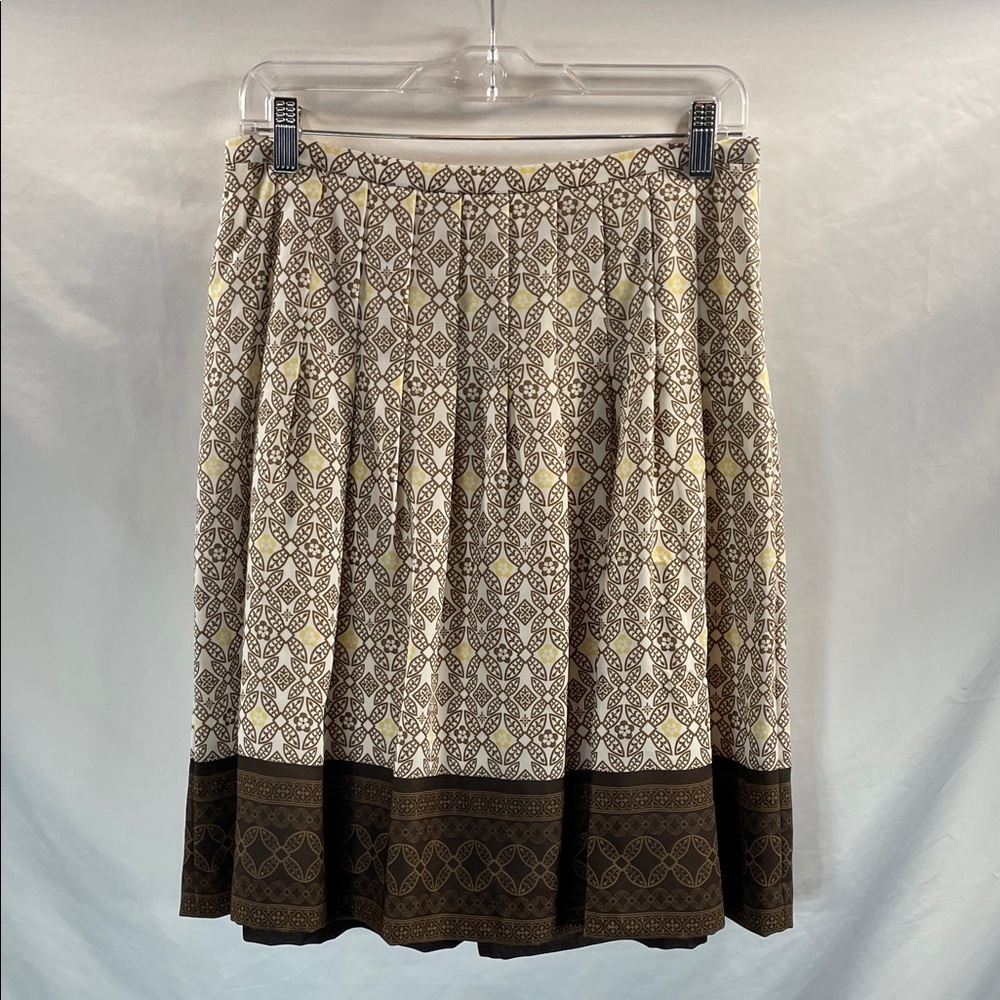 LOFT Geometric A-Line Skirt in Brown and Cream